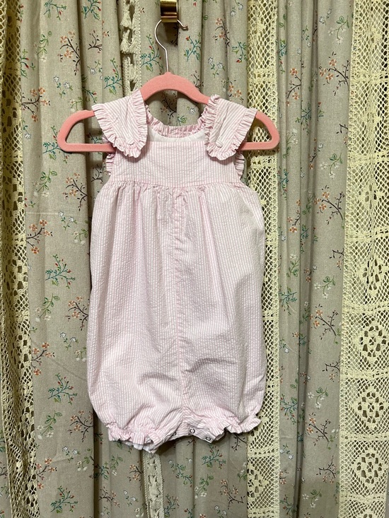 Stitchy Fish Other - Stitchy Fish Pink Seersucker Bubble Romper 2T Ruffle Collar EUC